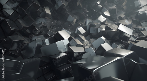 A pile of metal blocks with a lot of empty space in between. The blocks are all different sizes and shapes