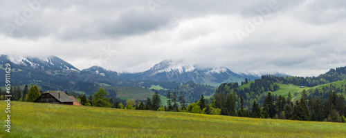 Panoramic view of Emmental valley in canton Bern in Switzerland