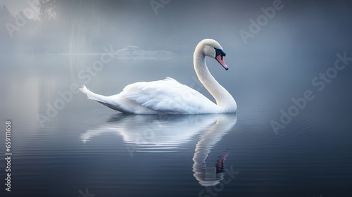  a white swan floating on top of a body of water.  generative ai