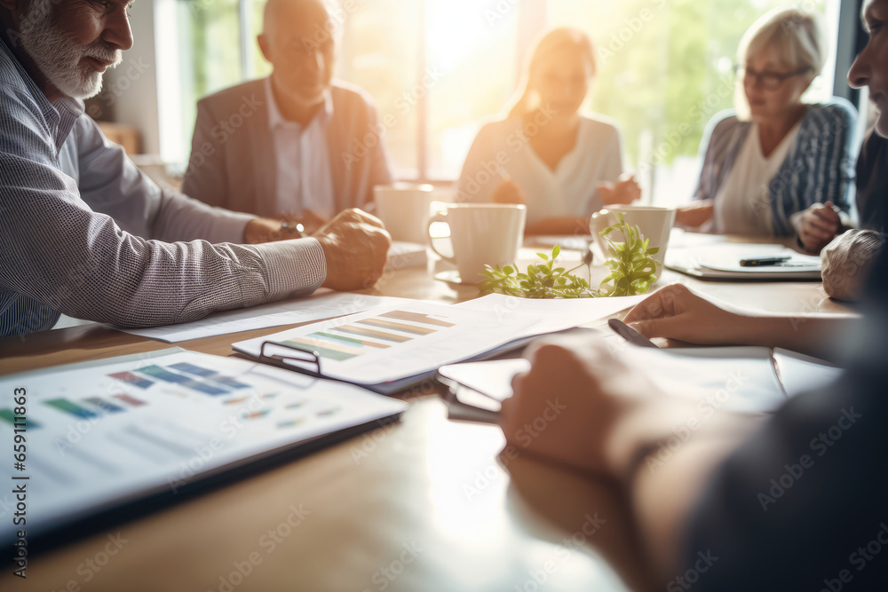 Family gathered around a table, discussing financial plans with retirement documents and calculators - AI Generated Family gathered around a table, discussing financial plans with retirement documents and calculators - AI Generated