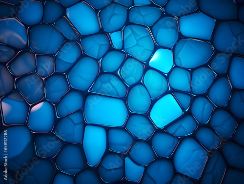 Blue Tiled Hexagonal Wall with Organic Biomorphic Forms  Molecular and Rounded Aesthetics