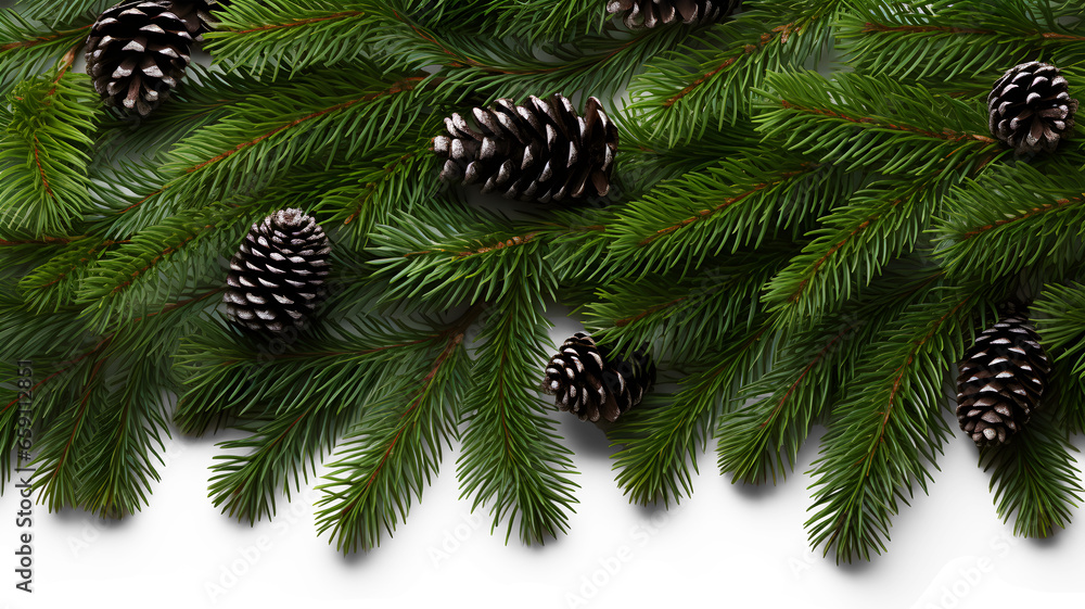 Pine tree branch with fir and cone. Perfect for Christmas garland and decor. Generative AI Pine tree branch with fir and cone. Perfect for Christmas garland and decor. Generative AI