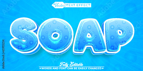 Cartoon Blue Bubbles Soap Vector Editable Text Effect Template