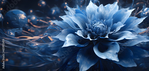 Fototapeta Naklejka Na Ścianę i Meble -  Stunning close-up of a blue peony flower bathed in enigmatic, moody lighting, highlighting its delicate petals and creating a sense of mystery and beauty