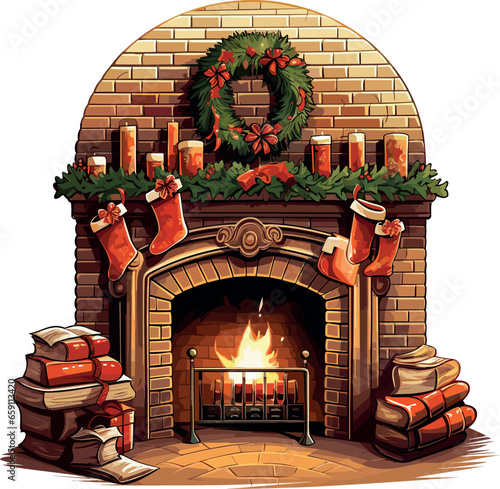 Christmas fireplace artwork