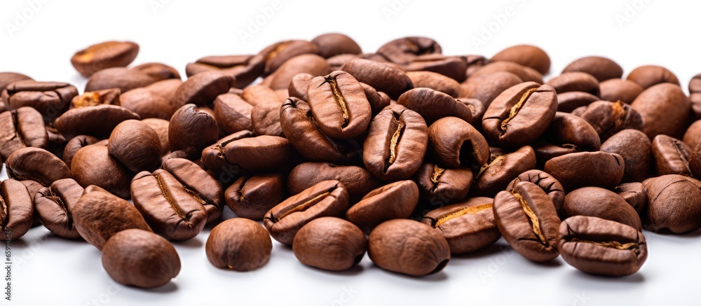 White background cutout of isolated roasted coffee beans White background cutout of isolated roasted coffee beans