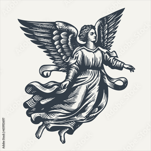 Angel. Vintage woodcut engraving style vector illustration.