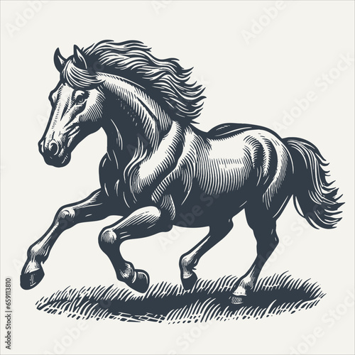 Horse. Vintage woodcut engraving style vector illustration.	
