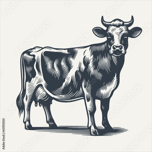 Cow. Vintage woodcut engraving style vector illustration.	