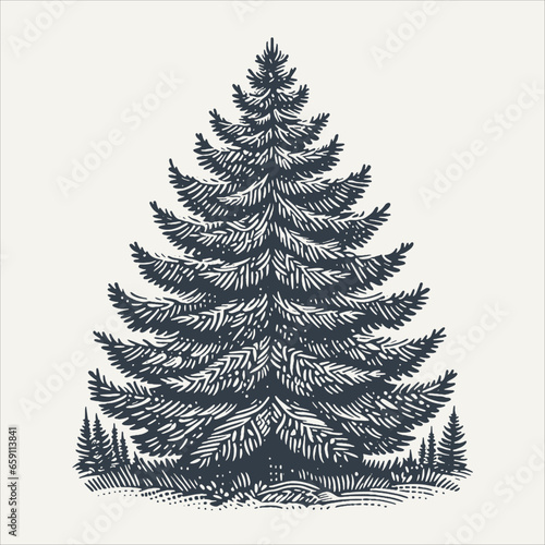 Christmas tree. Vintage woodcut engraving style vector illustration.	