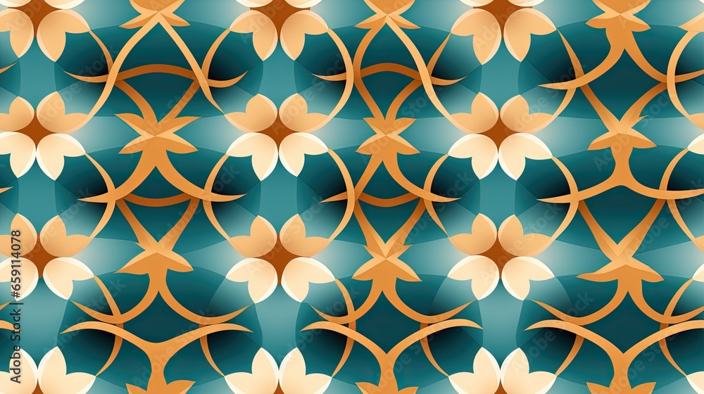 Fototapeta premium a blue and orange abstract background with a pattern of leaves. generative ai