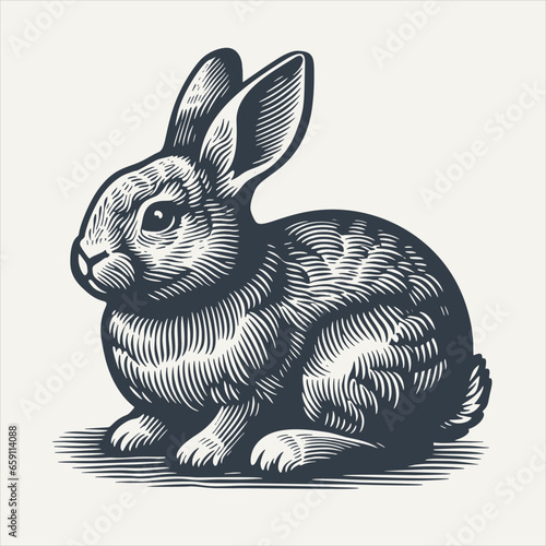 Bunny. Vintage woodcut engraving style vector illustration.