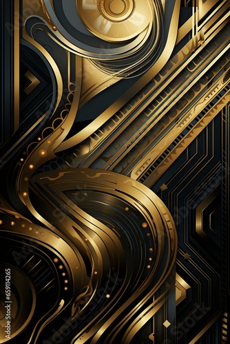 Wallpaper Mural Abstract background. Golden swirls and circuits intertwining in a sophisticated abstract design Torontodigital.ca