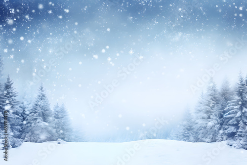 Natural Winter Christmas background with sky, heavy snowfall, snowflakes in different shapes and forms, snowdrifts. Winter landscape with falling Christmas shining beautiful snow. © Deshan