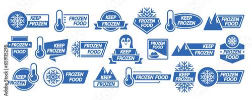 Frozen Product Label Collection, Keep Frozen Badges For Packages, Food Logo, Stickers Or Tags Featuring Snowflakes
