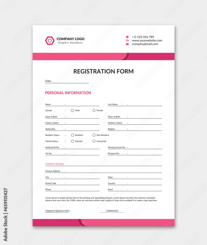Fototapeta Vector vector admission form illustration of application form registration form