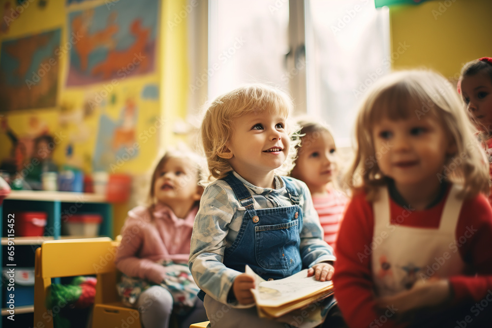 children in kindergarten at a reading lesson children in kindergarten at a reading lesson