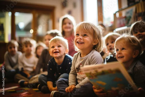 Obraz children in kindergarten at a reading lesson