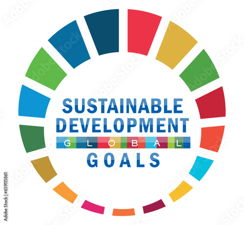 Sustainable Development creative concept vector design element. colorful wheel human chain and type.  Corporate social responsibility. Sustainable Development for a better world. Vector illustration.