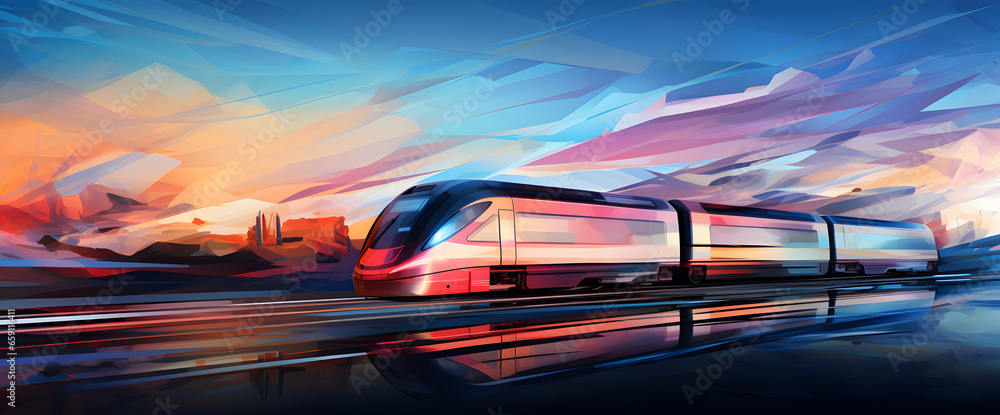 Dynamic of a modern high-speed train in vibrant motion blur effects, depicting speed and advanced rail technology in a colorful, abstract representation perfect for transportation concepts Dynamic of a modern high-speed train in vibrant motion blur effects, depicting speed and advanced rail technology in a colorful, abstract representation perfect for transportation concepts