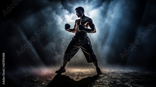 Athletic man on dark background. Martial arts athlete  AI