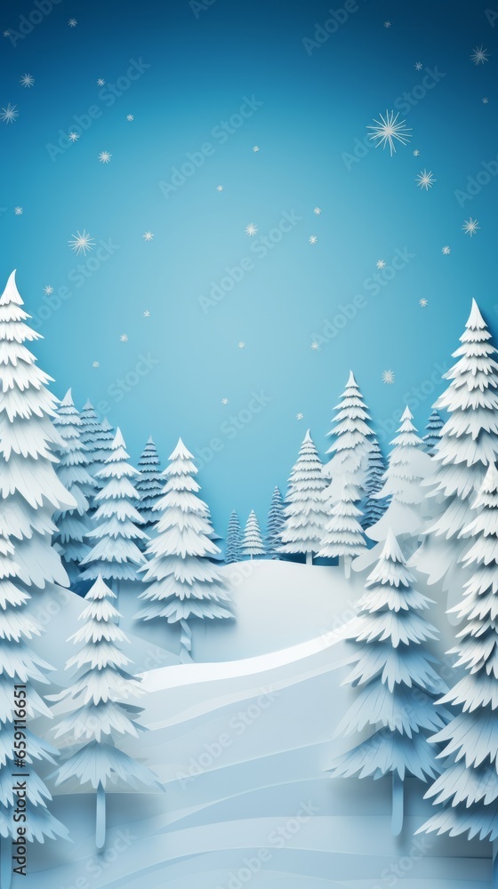 Merry Christmas happy new year greeting background winter with snow covered trees with copy space