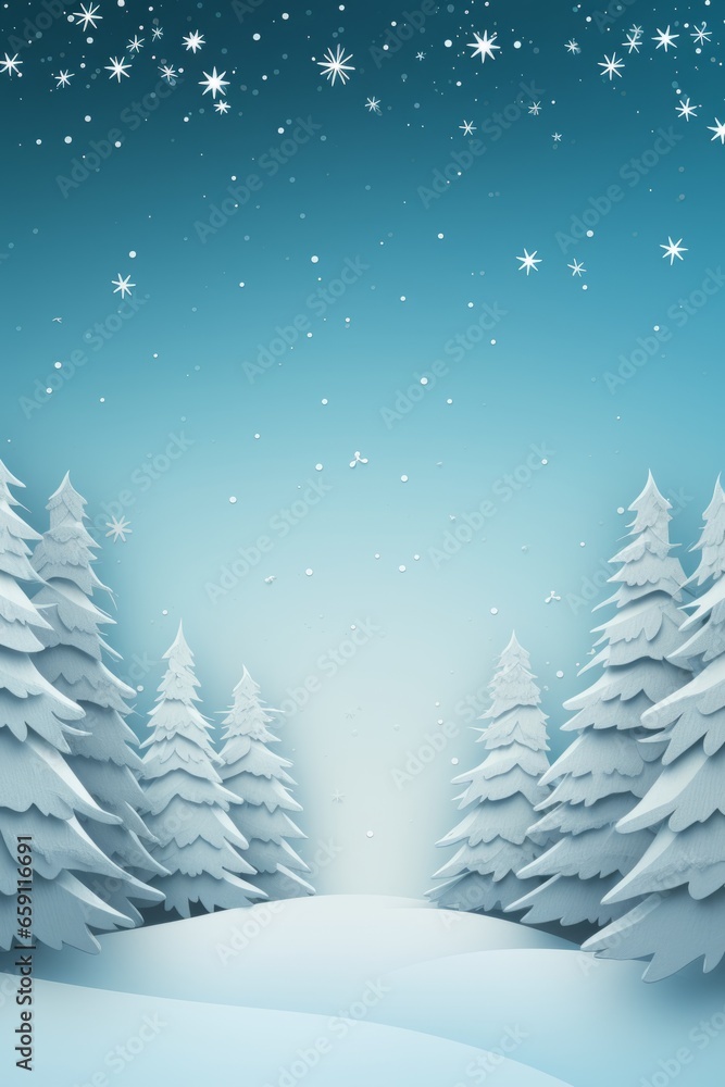 Merry Christmas happy new year greeting background winter with snow covered trees with copy space