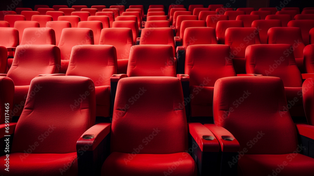 rows of red chairs in movie theatre