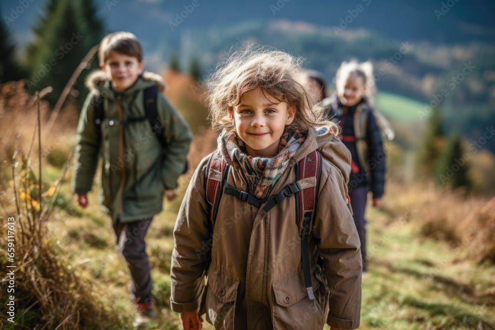 Curious children immerse themselves in nature, discovering the wonders of the great outdoors through a fun and educational hike
