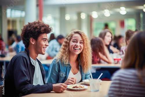 Students share a meal, fostering friendships and camaraderie in a vibrant school cafeteria