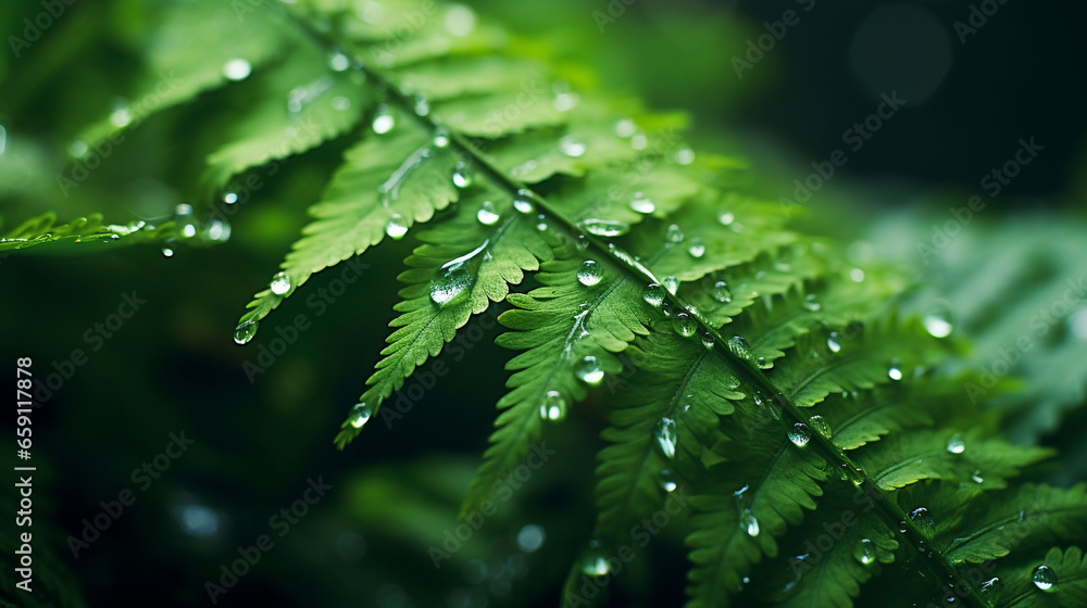 water drops on a tropical fern leaf