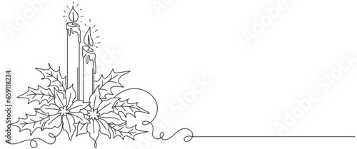 Christmas candle line art vector illustration