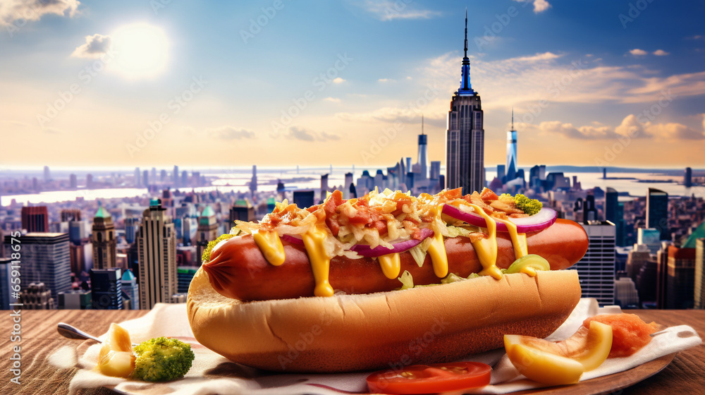 hotdog american food Generative AI - obrazy, fototapety, plakaty 