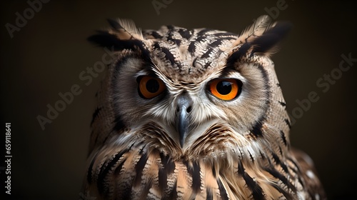 Close up of owl face studio shot. © Riocool