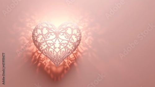 Light pink delicate lace heart floating against a soft pastel background