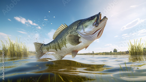 Asia a large bass jumping out of the water