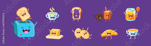 Funny Food Character with Happy Smiling Faces Vector Set