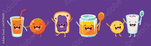 Funny Food Character with Happy Smiling Faces Vector Set