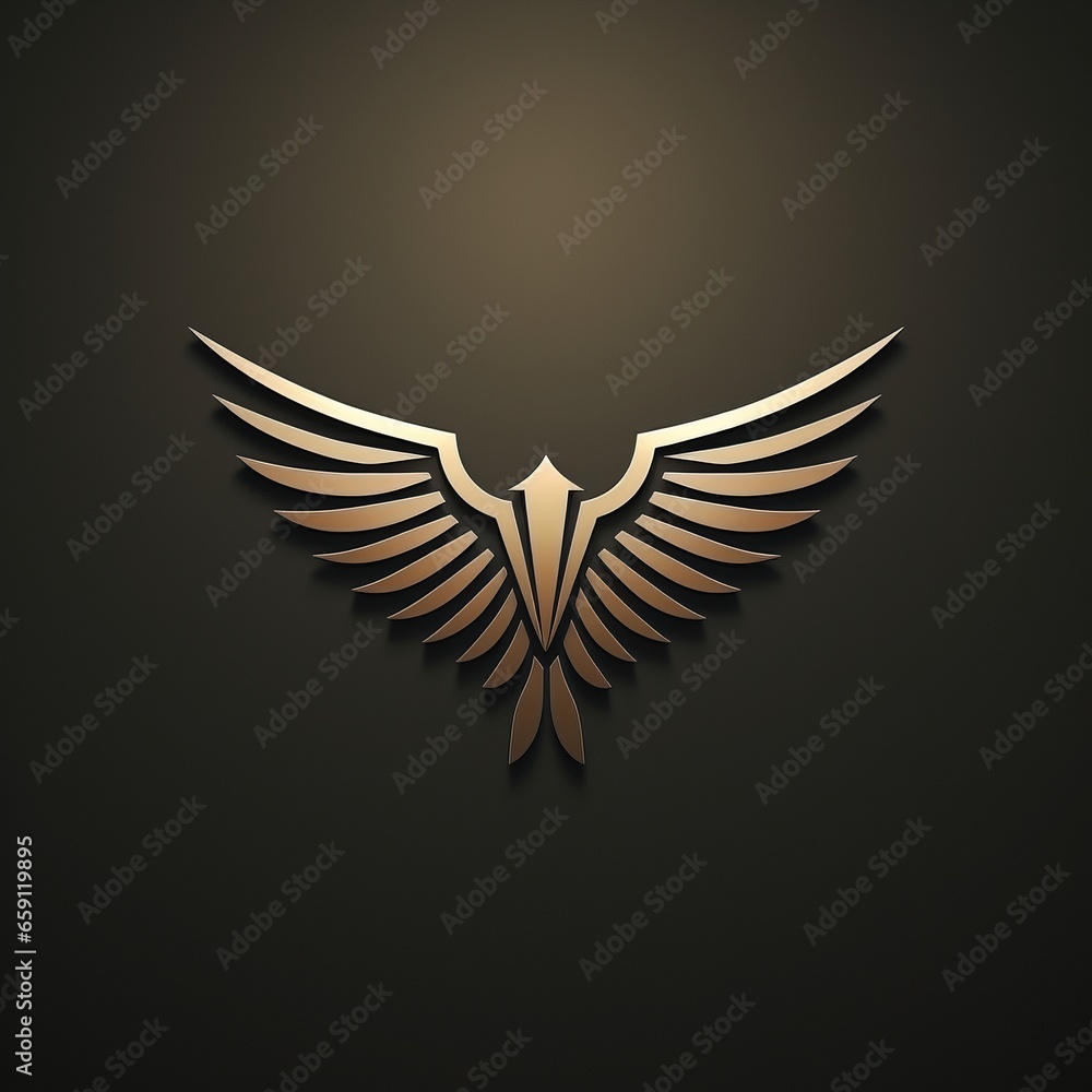 Fototapeta premium Golden wing-like figure on dark background, minimalist, AI-generative 