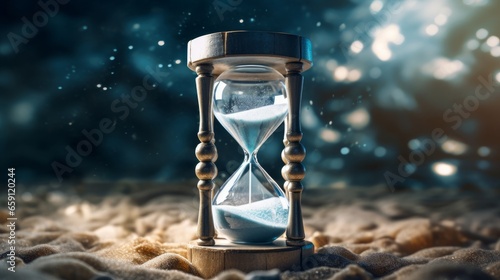 Hourglass image representing the measured and transitory nature of time in a variety of media and contexts photo