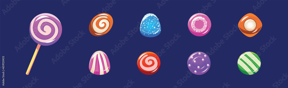 Colorful Glossy Sweets and Candy of Round Shape Vector Set Colorful Glossy Sweets and Candy of Round Shape Vector Set