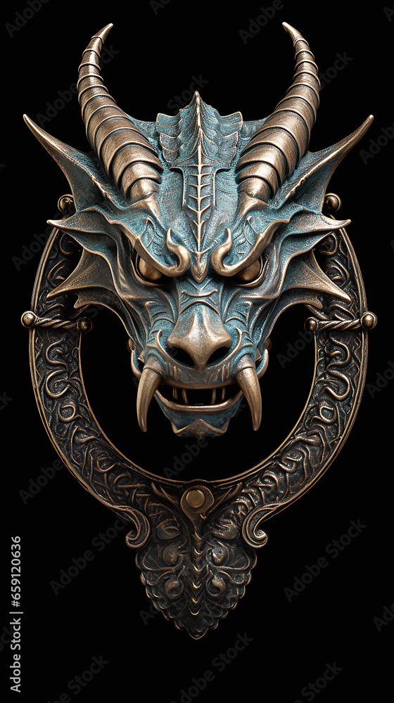 Fototapeta premium antique door knocker in the form of dragon head