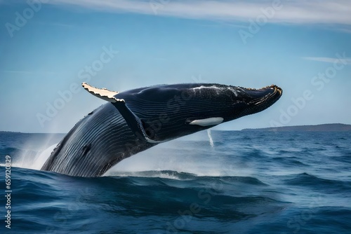 A majestic humpback whale breaching the surface of the water - AI Generative
