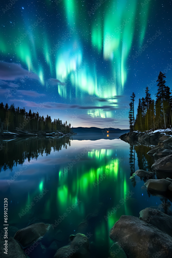 Aurora Nights: Night Sky Illuminated by the Aurora Borealis Northern Lights