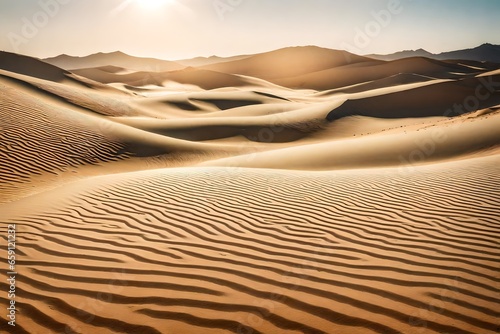 A peaceful desert oasis scene. Use soft, warm tones for the sand and sky - AI Generative