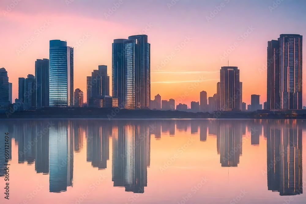 A serene cityscape at dawn or dusk - AI Generative