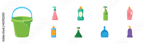 Home Cleaning Tools and Household Cleanup Object Vector Set