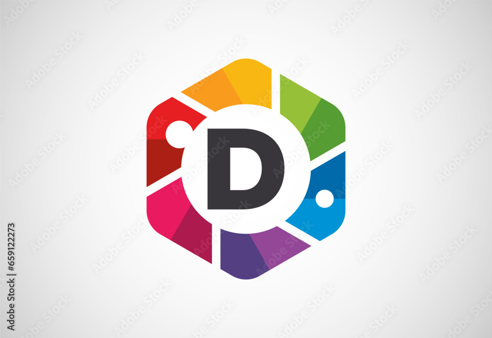 English alphabet D with camera shutter. Photo camera icon. Photography logo design vector template English alphabet D with camera shutter. Photo camera icon. Photography logo design vector template