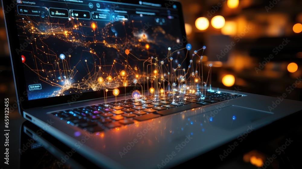 Obraz premium Surrounded by Analytical Data. Laptop Visualization