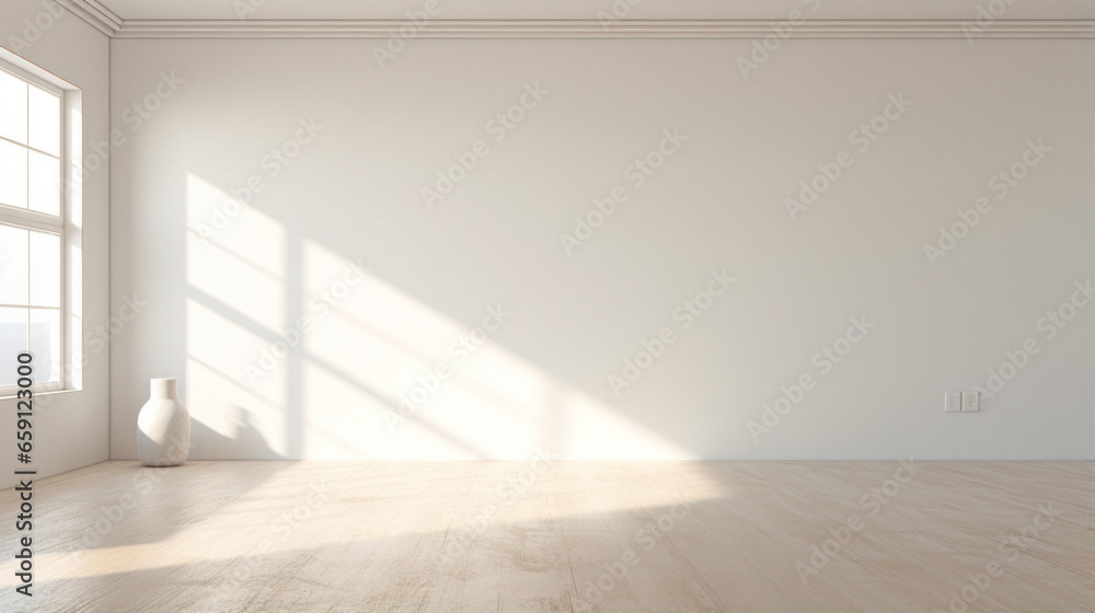 An empty, white room, with a few windows at the top An empty, white room, with a few windows at the top